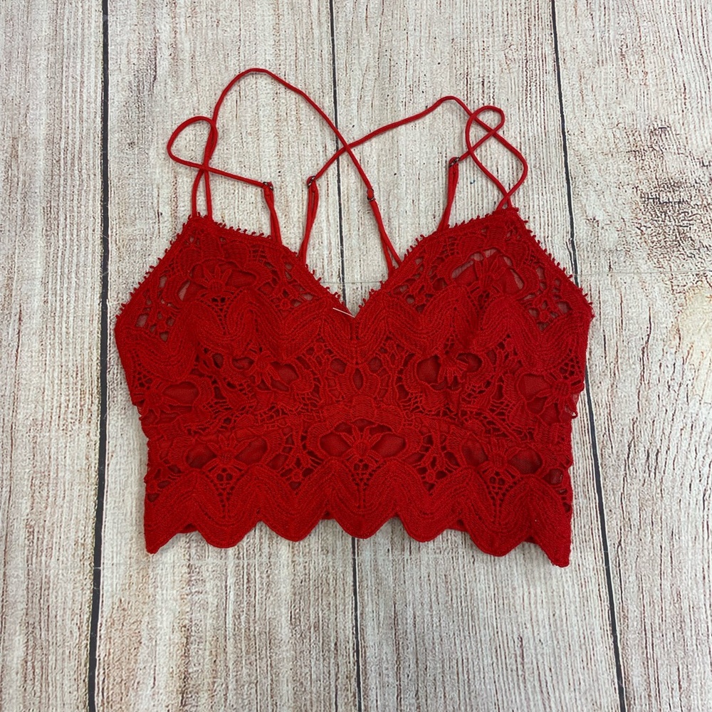 Free People Vibrant Red Textured Top